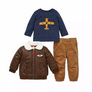 Little Me Kids 3-Pcs Aviator Jacket/Shirt/PantSet
